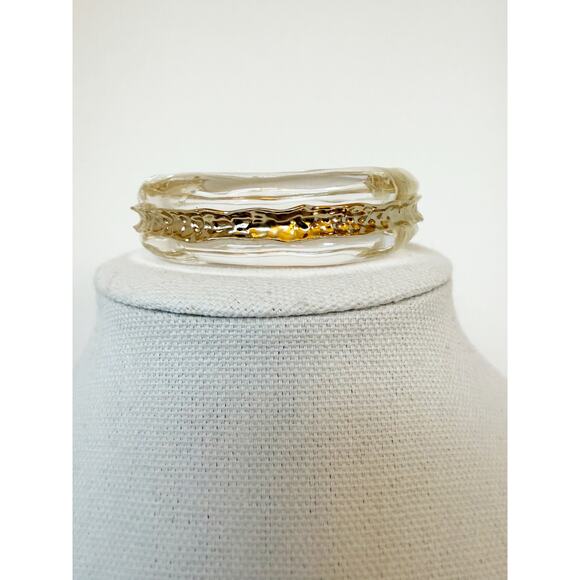 Alexis Bittar Clear Lucite Gold Cuff Bangle Magnetic Bracelet - Picture 3 of 13